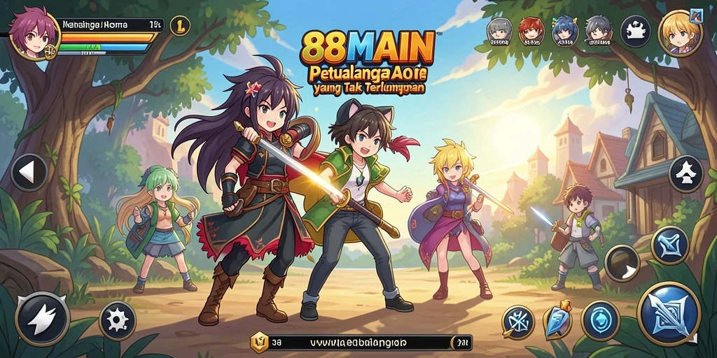 Gambaran gameplay menarik dari 88MAIN dengan karakter anime yang beraksi.