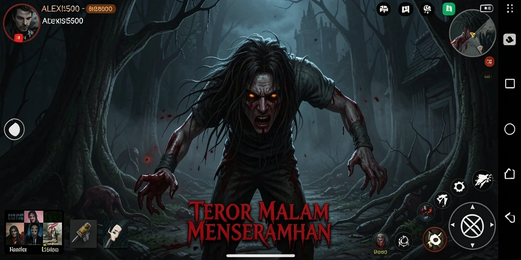 Screenshot gameplay menampilkan momen mencekam dalam ALEXIS500.