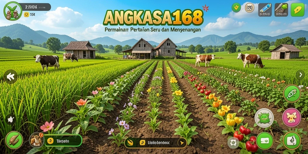 Screenshot gameplay ANGKASA168 menunjukkan petani sedang merawat tanaman.