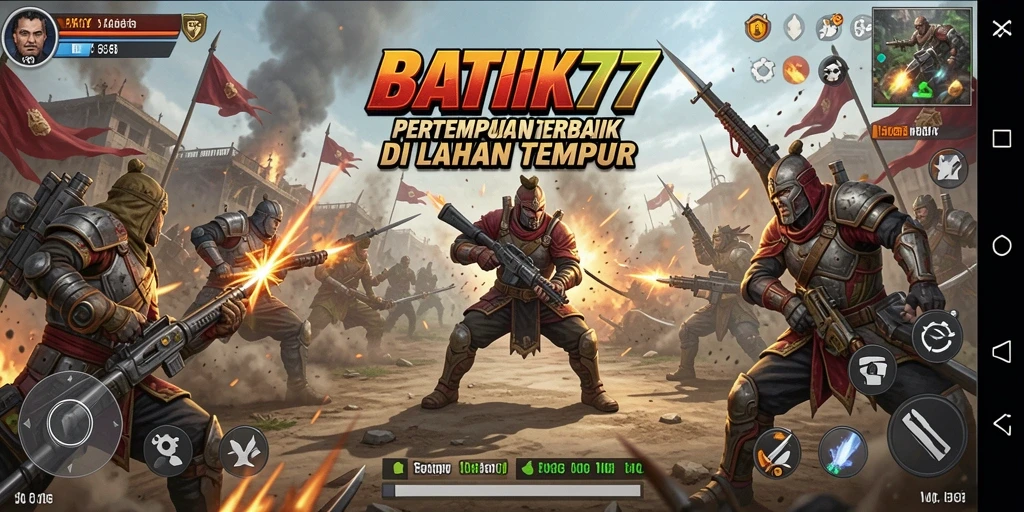 Screenshot utama BATIK77 menampilkan aksi mendebarkan pertempuran Battle Royale.