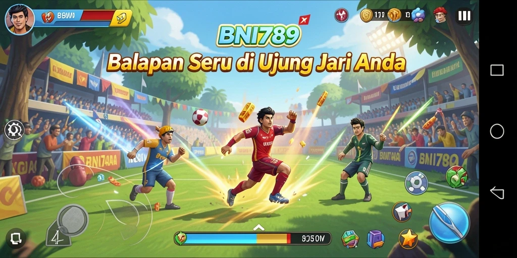 Tampilan gameplay dari BNI789 dengan aksi balap yang mendebarkan.