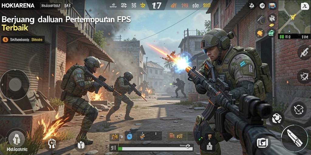 Tangkapan layar HOKIARENA menampilkan aksi menegangkan di medan perang FPS.
