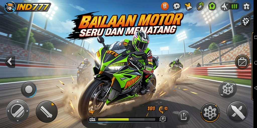 Screenshot menampilkan aksi balapan motor yang seru di IND777.
