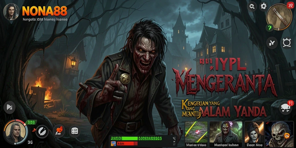 Tampilan gameplay yang menegangkan dari NONA88 saat melawan makhluk horor.