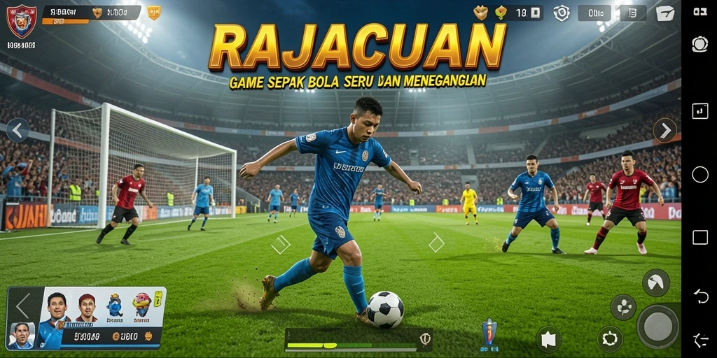 Tampilan permainan RAJACUAN yang seru dengan aksi sepak bola nyata.