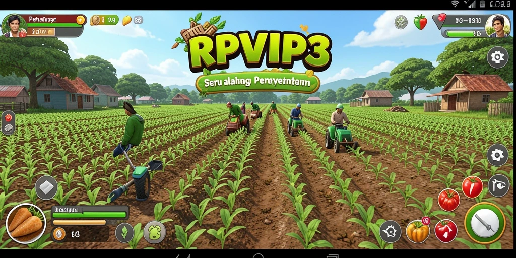 Tampilan gameplay khas RPVIP3 yang menggambarkan aktivitas bertani.