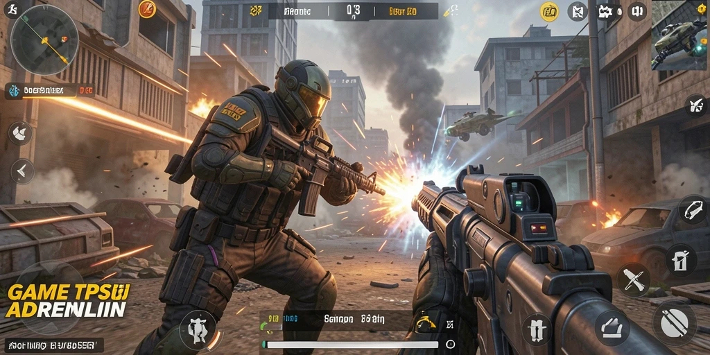 Screenshot gameplay S13 menunjukkan aksi pertempuran intens di medan perang.