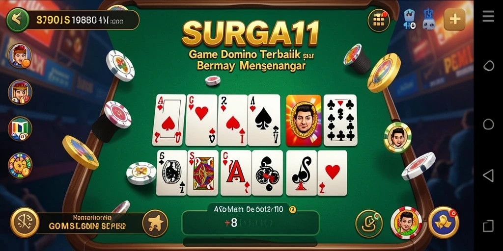 Screenshot SURGA11 menampilkan gameplay Domino yang seru dan interaktif.