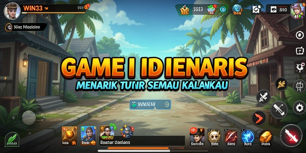 Screenshot gameplay WIN33 menampilkan karakter yang berkembang dalam permainan Idle.