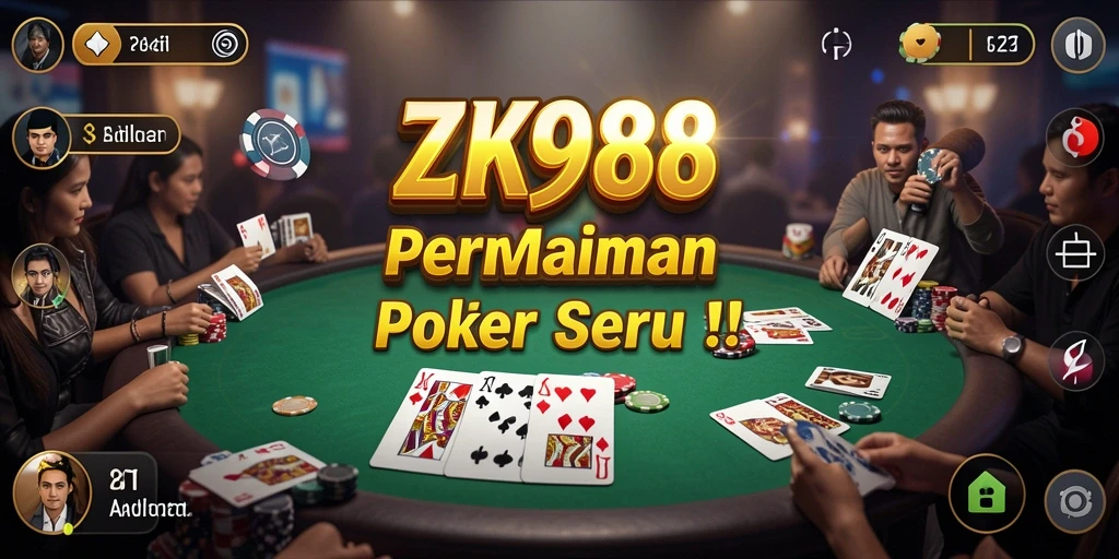 Tampilan gameplay ZK988 dengan pemain yang bersaing di meja poker.